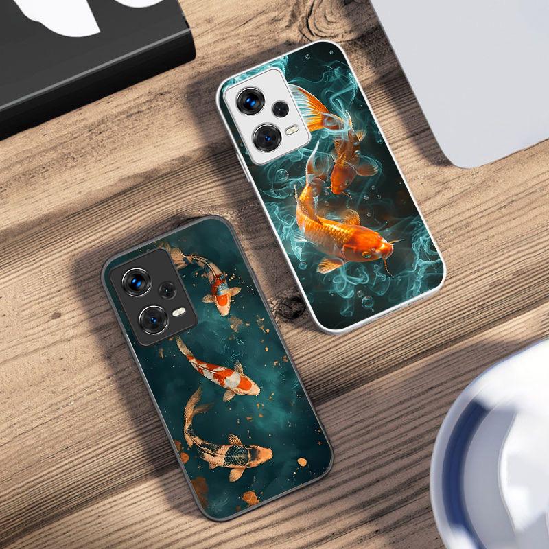Good Luck Koi Red For Xiaomi 14 Ultra 13 Lite Redmi Note 13 11 Pro 12 Plus Poco X6 3 Pro F4 6 GT Tempered Glass Phone Case