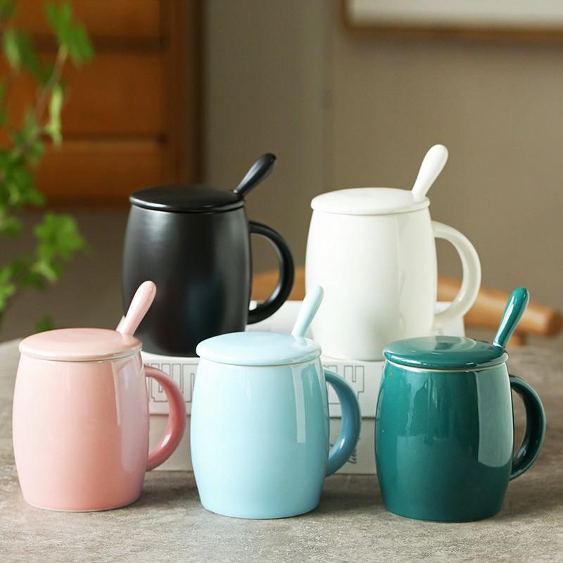 Ceramic Cup with Lid Spoon Large Capacity Mug Water Cup