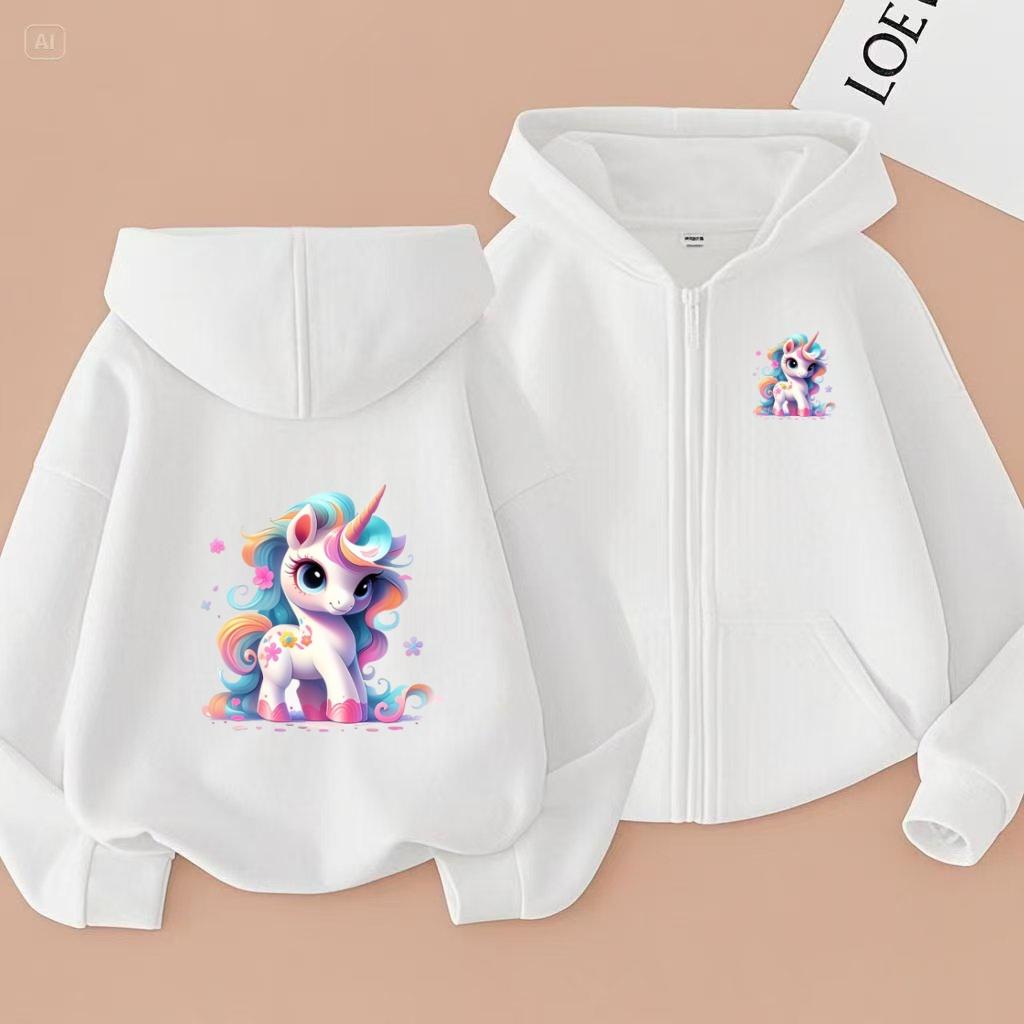 Girls Boy Leisure Sweatshirt Coat Children's Pretty Girl Pink Gift Charming Unicorn Cardigan Hoodies Kawaii Zipper Style