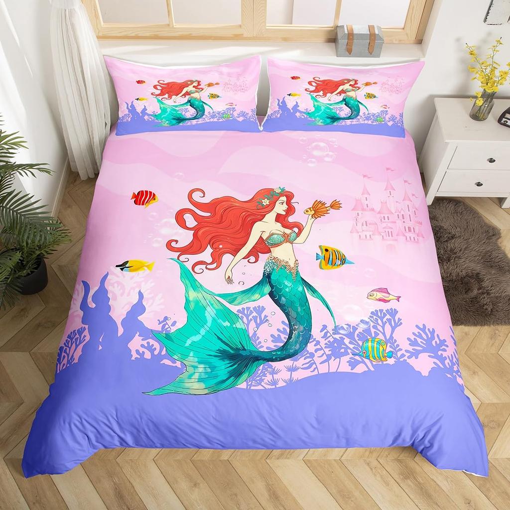 Mermaid Soft Duvet Cover Pink Teal Purple Scale Comfortable Quilt Cover Mermaid Beding Set Warm plus Comfortable Rainbow Beding Set for Young Girls