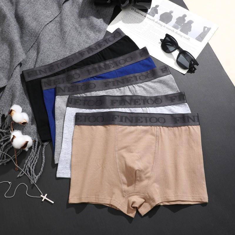 FINETOO Men Pure Cotton Boxer Brief Soft and Breathable Underwear Sweat Absorbing and Antibacterial Panties S-XXL