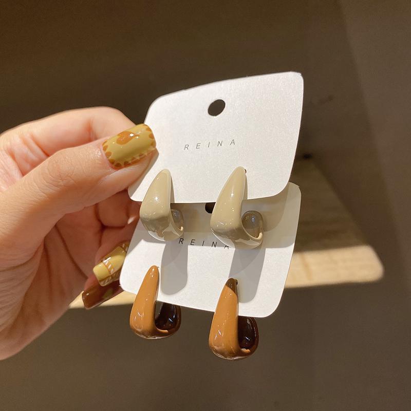 New Letter L U-Shaped Stud Earrings For Woman Irregular Statement Brown Geometric Metal Hook Valentine'S Day Gift