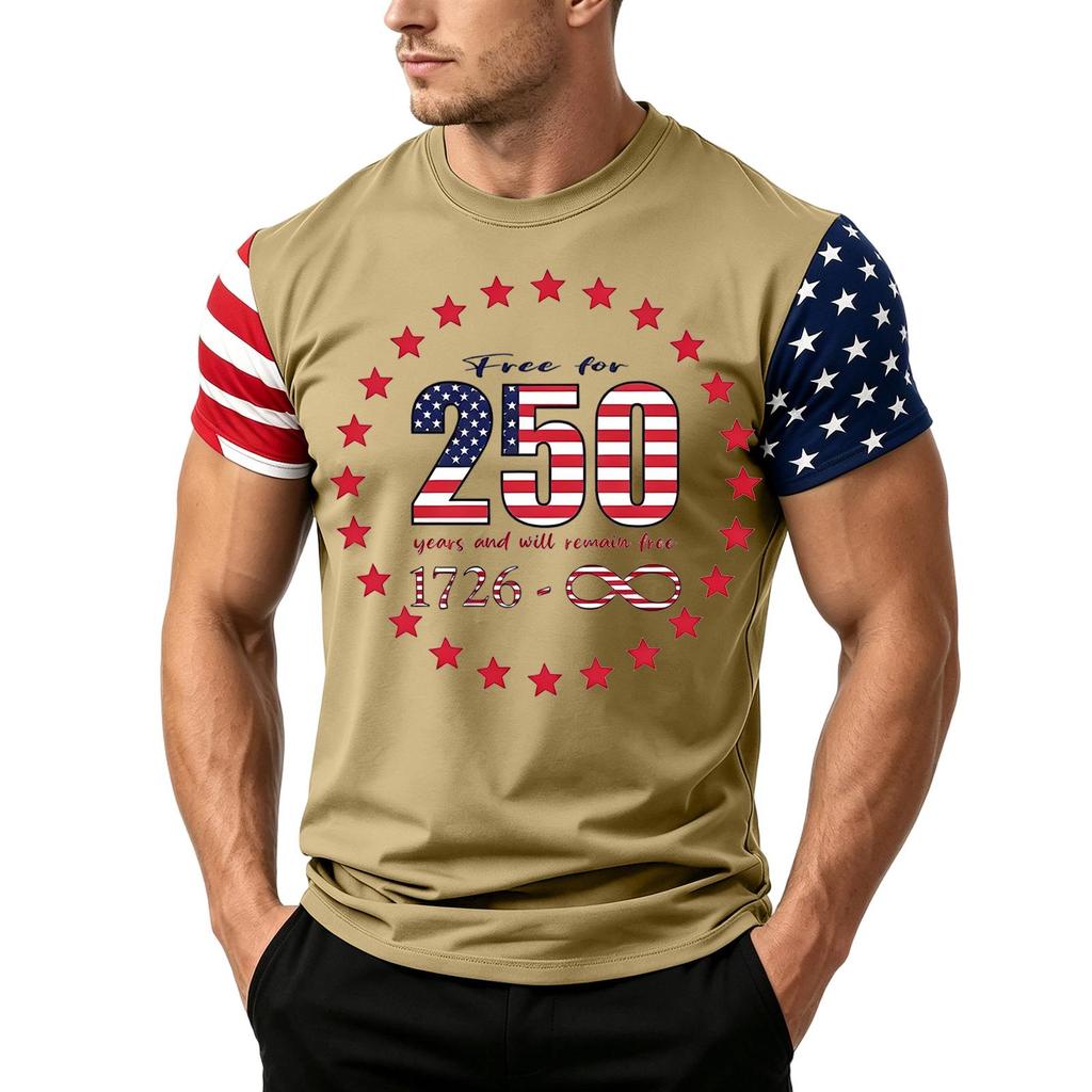 Men's Independence Day Flag Print Short Sleeve T-Shirt, Loose Casual Daily Summer Tops