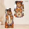 Women Plus Size Two Piece Set Round Neck Three Quarter Sleeve Bear Pumpkin Printed Flared Top And Flared Pants
