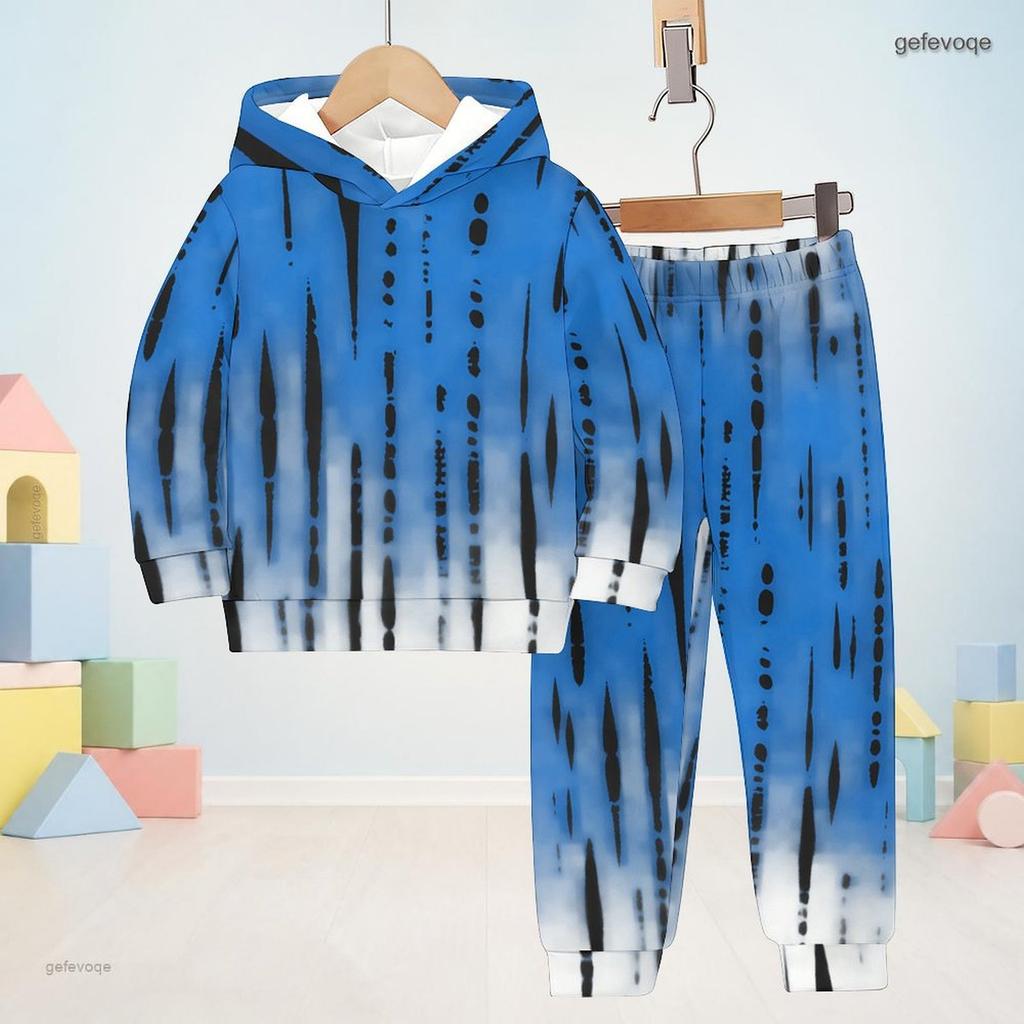 Kids Boys Girls Hooded Long Sleeve Striped Printed Sweatshirt Cuffed Pants Two Piece Set