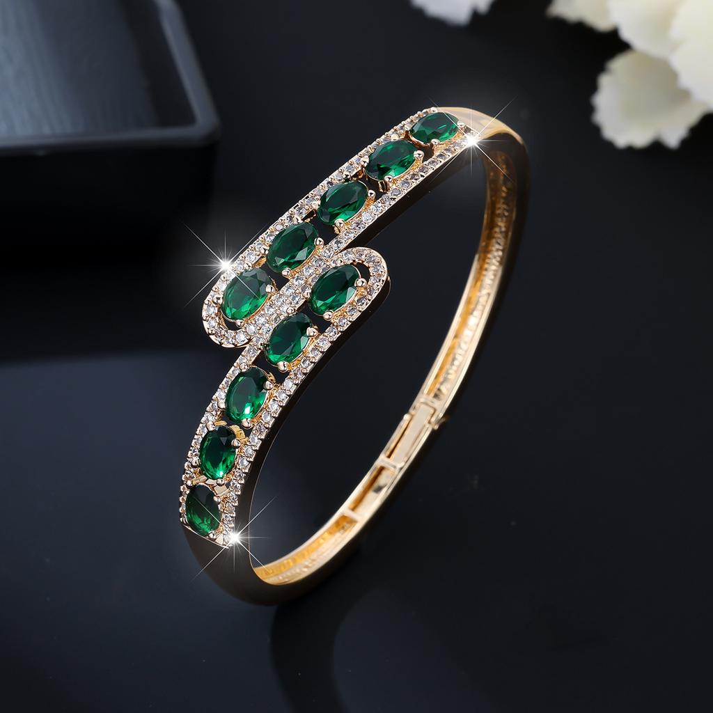 Jewelry Opening Green Zircon Retro Light Luxury High-end Bracelet