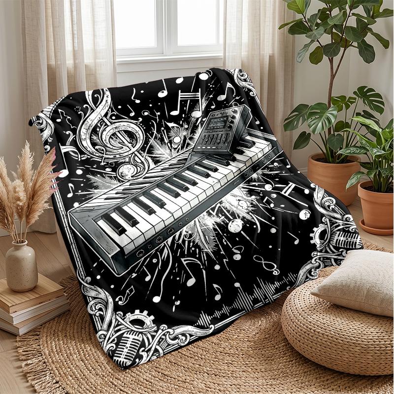 Music and Accordion Theme Blanket Lightweight Warm Flannel Blanket Decorative Throw Blanket for Home Decoration