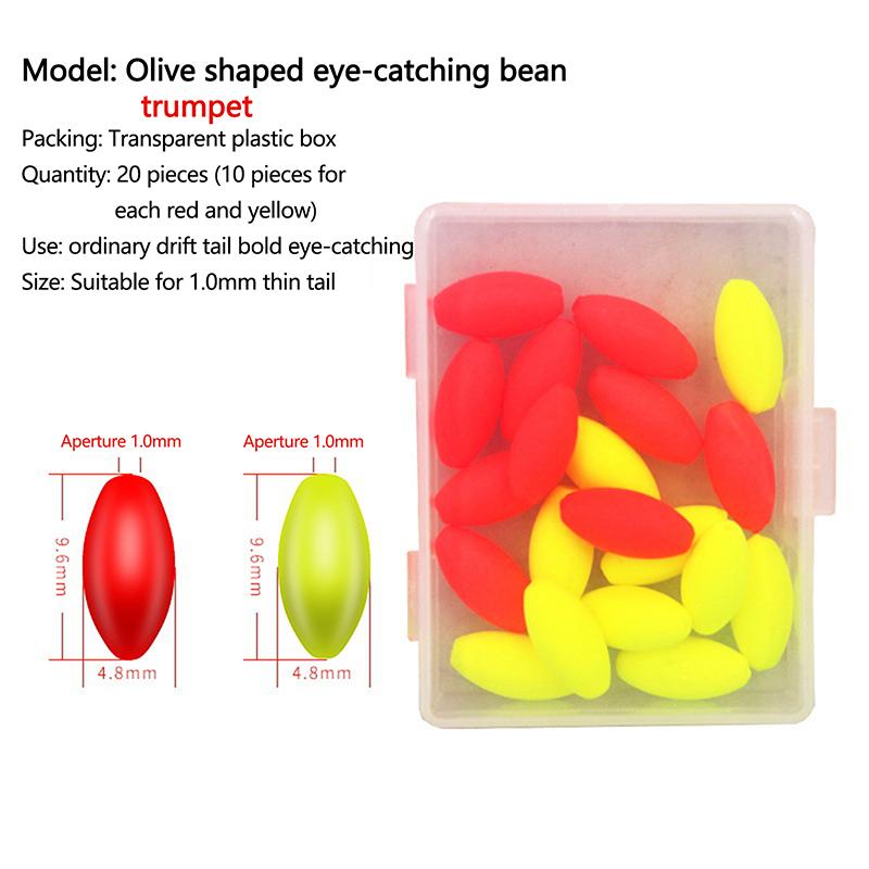 New 20Pcs Float Tail Eye-catching Beans Fishing Float Drift Ball Moveable Float Tail Beans Fishing Float Buoyancy Ball Tackle