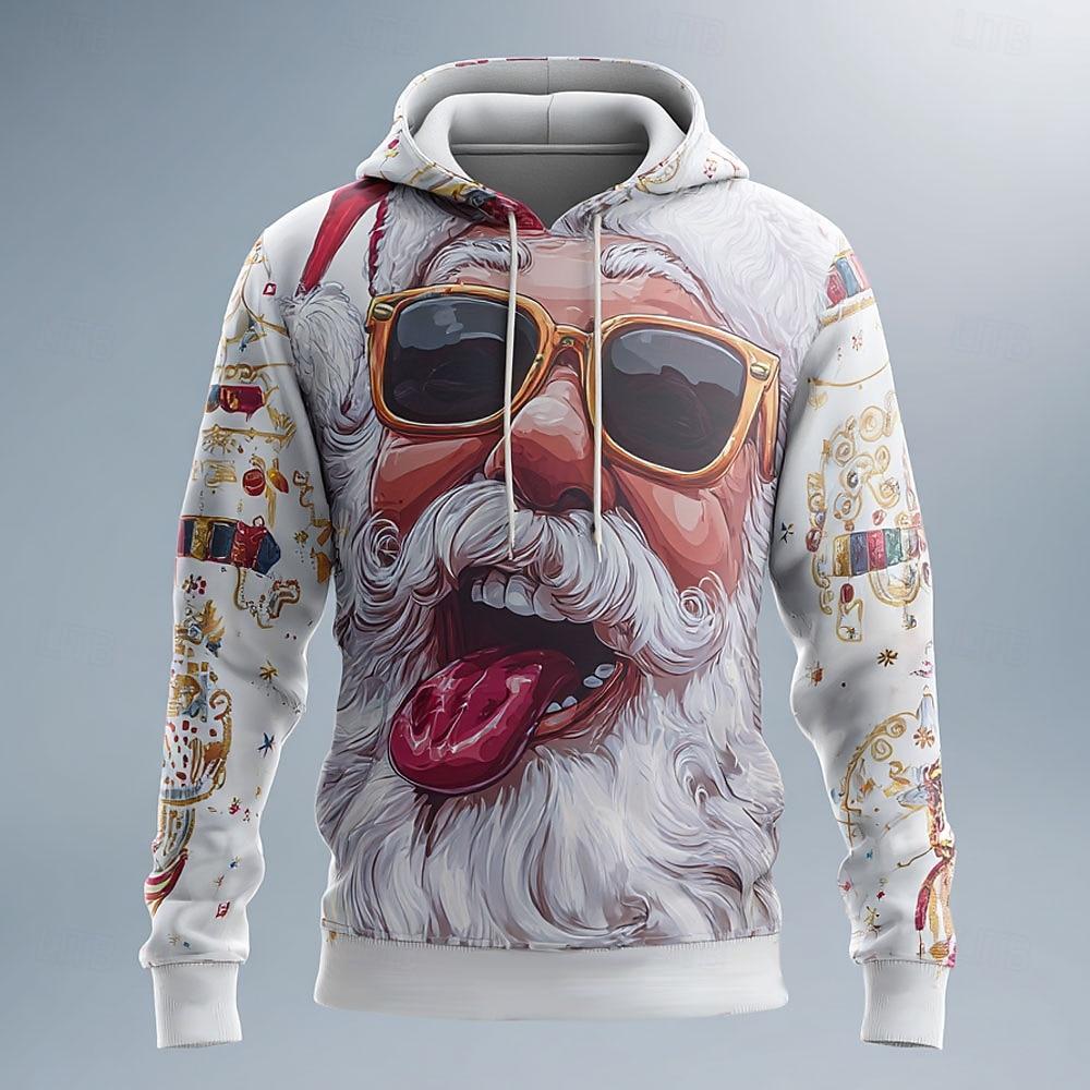 Christmas Men's Santa Claus 3D Hoodie Sweatshirt Fashion Daily Crew Neck Home Party Gift White 1 White Drawstring Fall Winter Designer