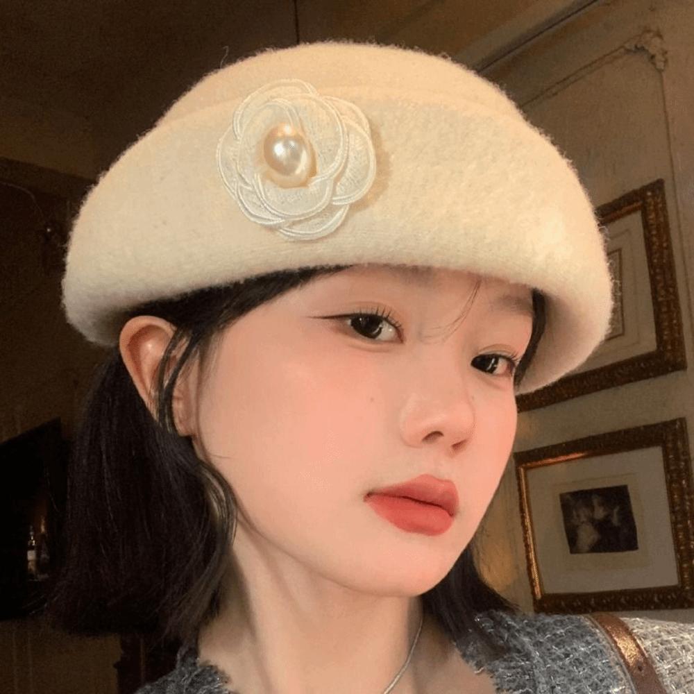 Pearl Woolen Bucket Hat Bow Wool Fisherman Hat Fashion Basin Hat  Outdoor