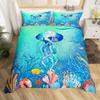 3D Octopus Sea Turtle Duvet Cover Retro Sailboat Crab Reptile Bedding Set Marine Mediterranean Style Jellyfish Comforter Cover
