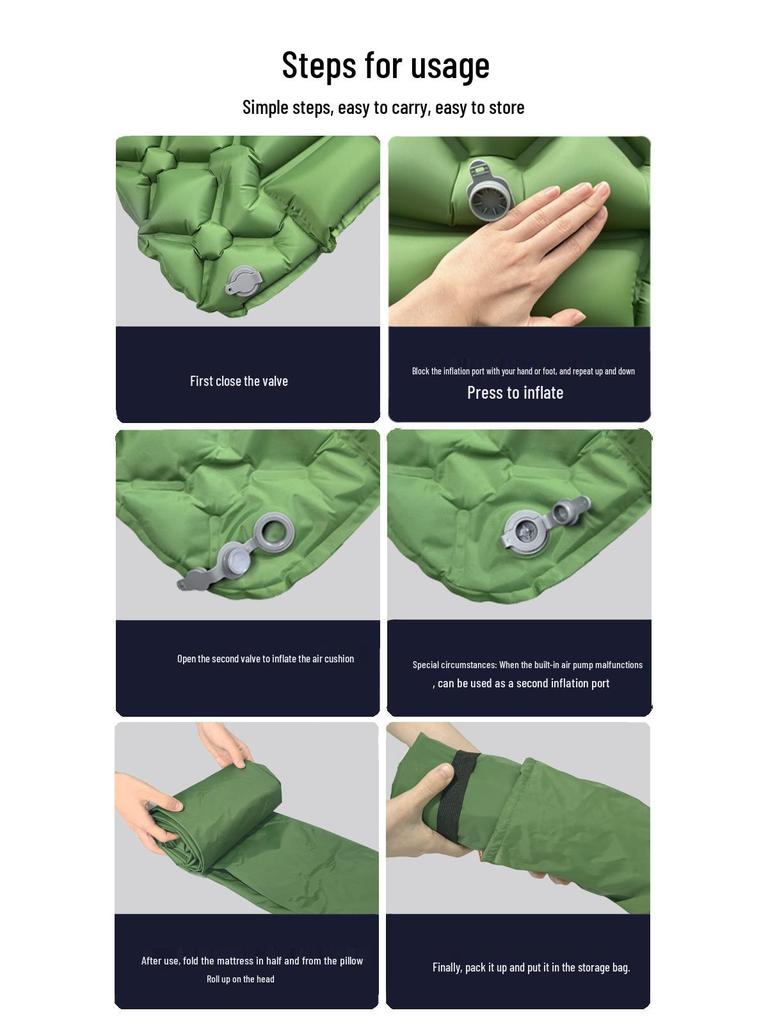 Ultralight Portable TPU Inflatable Camping Pad - Moisture-Proof, Single/Double, Foot-Press Design