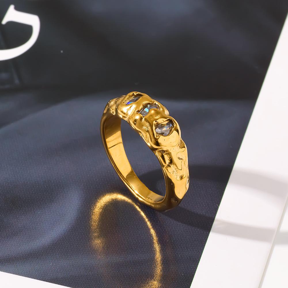 Irregular texture zircon ring plated with 18K gold stainless steel light luxury index finger ring high-end jewelry