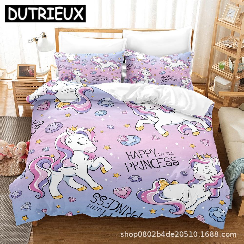 Cartoon Unicorn Bedding Set 3D Printed Colorful Rainbow Unicorn Queen King Twin Full For Girl Kids Home Textile Duvet Cover