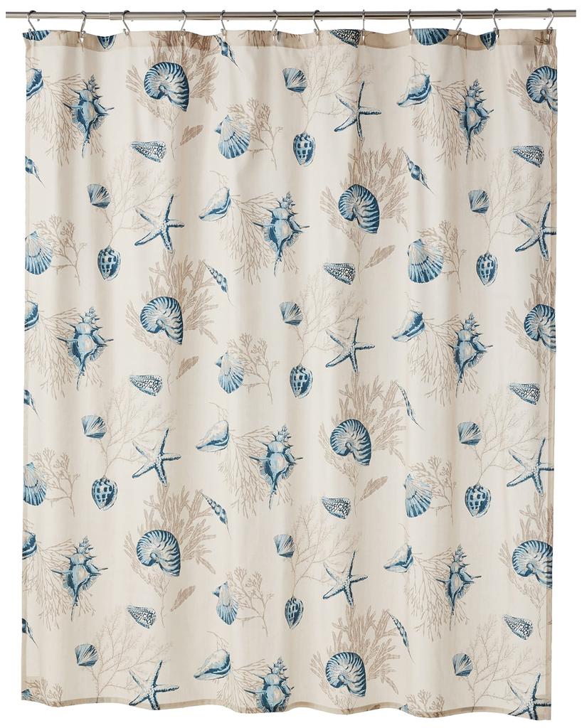 Beach Shower Curtain Coastal Shower Curtains with Hooks Seashells Starfish on Teal Blue Bath Curtain Set Ocean Bathroom Decor