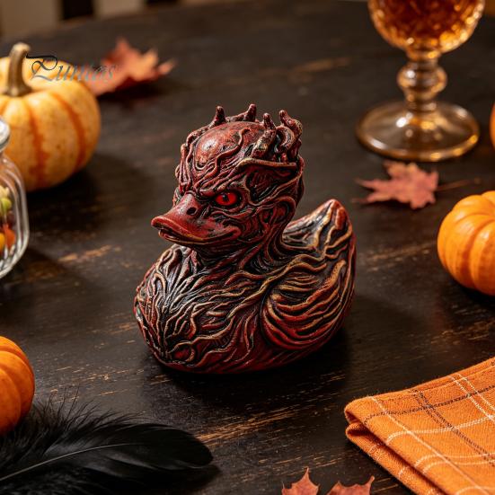 Unique Trendy Collectible Halloween Horror Duck Figurine, Devil Animal Resin Statue, Retro Gothic Style Gift Desktop Decor for Shelf Desk Car Creative