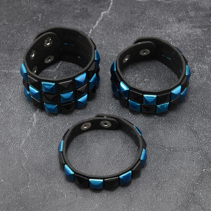 3Pcs Punk Bracelets for Night Activities Square Stud Leather Wrist Chain Comfortable Design Lightweight Wear Bangle