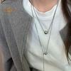 Persönliches Design Silberfarben Edelstahl Perlenkugel Anhänger Halskette Für Frauen Doppellagig Hip Hop Rock Choker Schmuck
