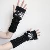 Y2K Punk Harajuku Σκελετός Γοτθικοί μαύροι πλεκτοί πλισέ γάντια σε συνδυασμό με μανίκια για χειμερινή ζεστασιά