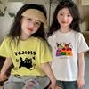 Summer Girls Pure Cotton Ice Silk T Shirt Cute Cartoon Round Neck Short Sleeve Top Fashionable Kids Tee