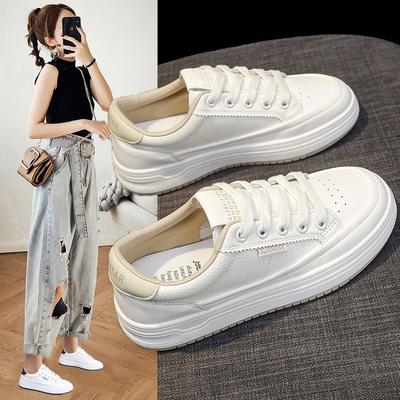 Leather White Shoes Women's Popular Women's Shoes 2024 Spring and Autumn New Ins Tide Flat Baseplate Shoes Women's Casual Sports Shoes