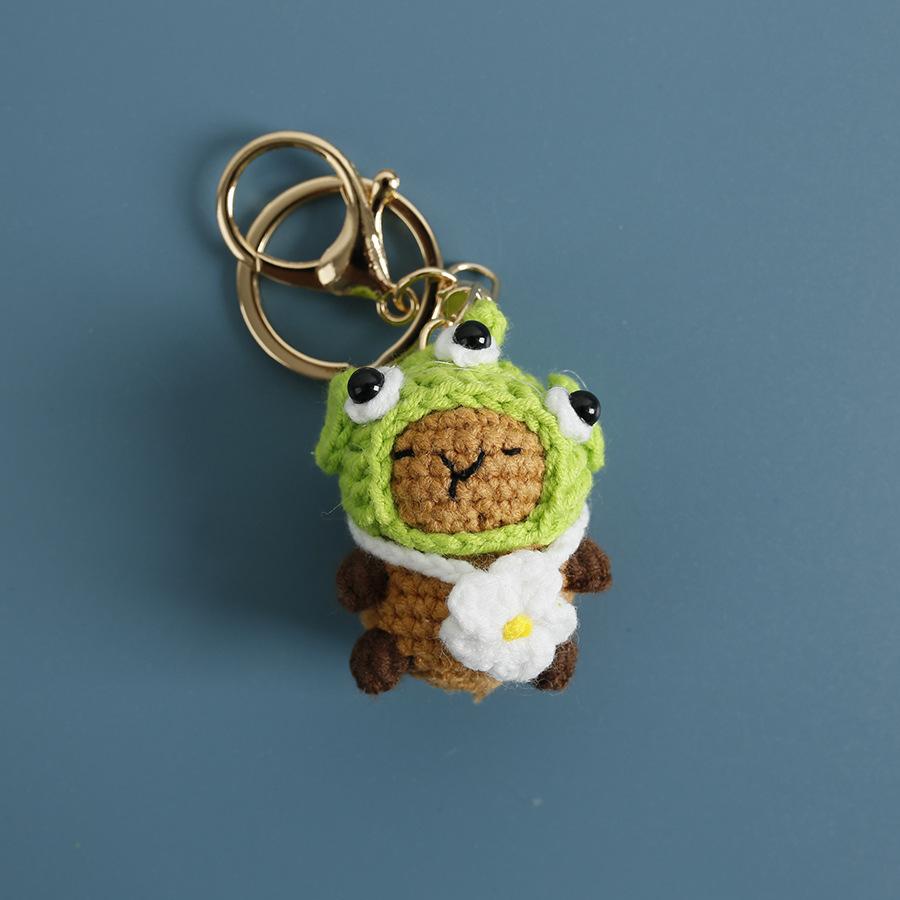 Funny Kapibala Crochet Keychain Kintted Animal Pendent Creative Car Keyring Handmade Animal Bag Pendent
