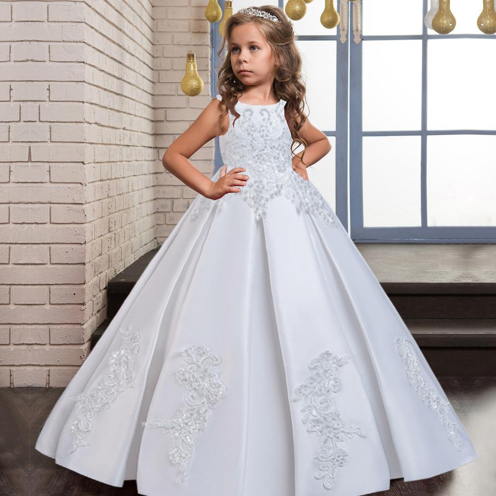 High-end långklänning för flickor Spets Nagel- och pärlklänning Bankett Princess Dress Host Dress