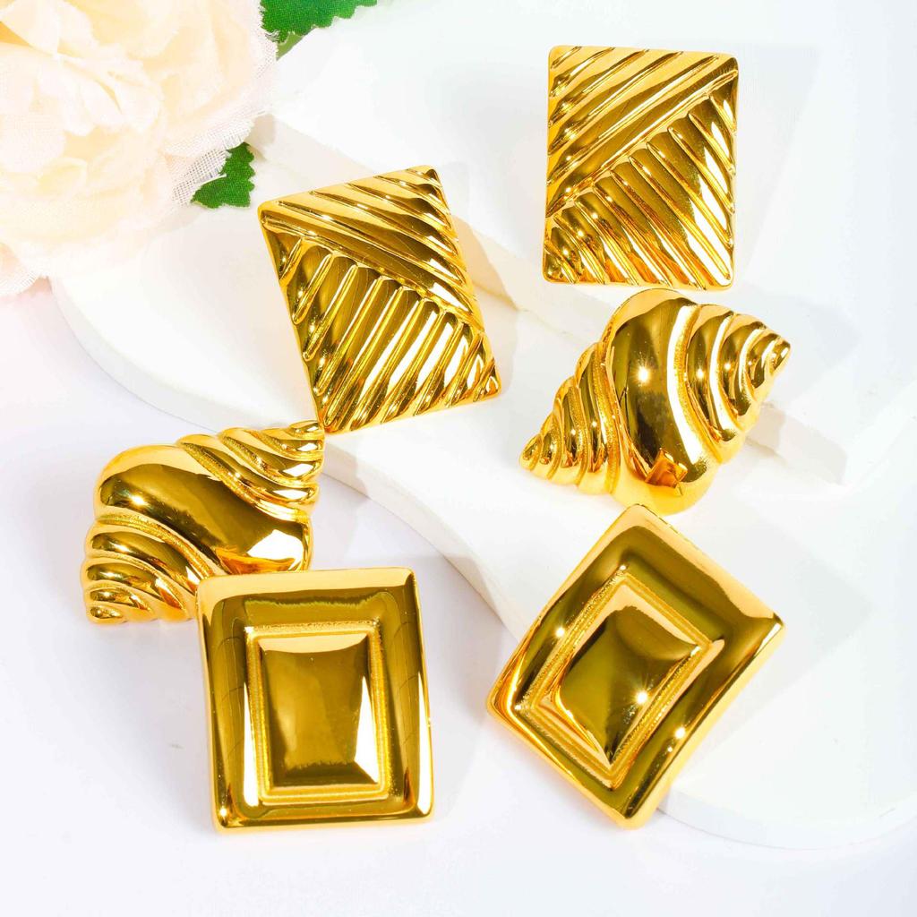 European & American Style Geometric Square Earrings - Stainless Steel, Trendy Titanium Steel Jewelry