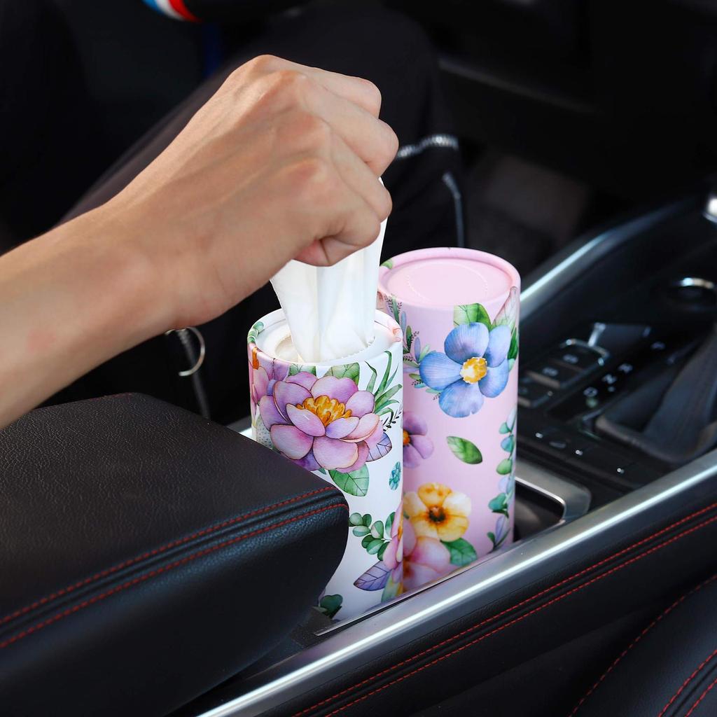 1Roll/2Rolls Flower Patterned Cylindrical Tissue, Napkins, Handkerchiefs, Travel Tissue Holders Suitable for Cars and Homes