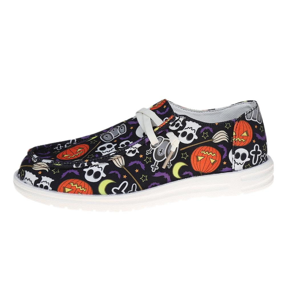 Plus Size Spring and Autumn New Casual Single Shoes Women's Halloween Pumpkin Ghost Skull Women's Single Shoes