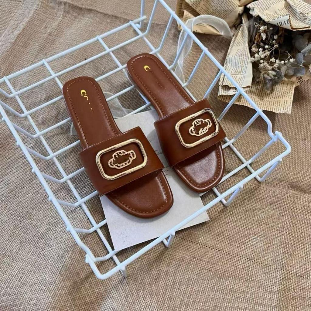 Damen Sommer 2025 Leder Flache Pantoletten: Vielseitige Einriemen-Strandschuhe mit eckiger Zehenpartie