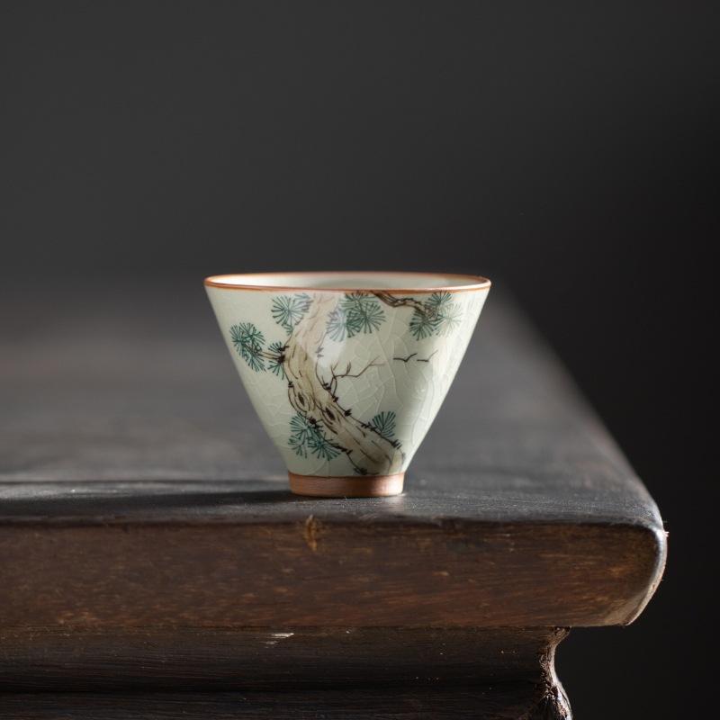 Hand-painted Ge Kiln Host Porcelana Cup Handmade Ceramic Tea Cup Single Sample Tea Cup Open Piece with Gift Box Kung Fu Tea Set