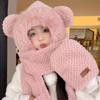 Women's Cute Bear Winter Set: Thick Velvet Hat, Scarf, and Gloves for Warmth.