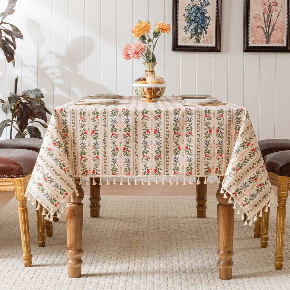 Smooth Printed Tassels Tablecloth Rectangular Desk Protection Cover Long Table Cover Cloth  Wedding