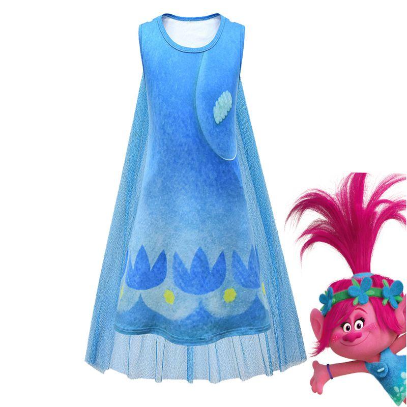 Enchanting Kids Girl Trolls2 Poppy Dress-up Cosplay Costume With Comfortable Cape