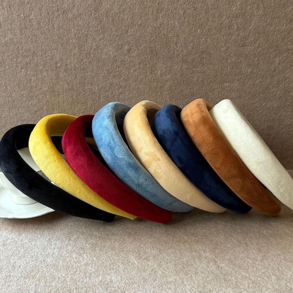 Women's Retro Soft Plush Headband - Wide-Edge, Colorful, High Skull, Solid Color Hair Accessory