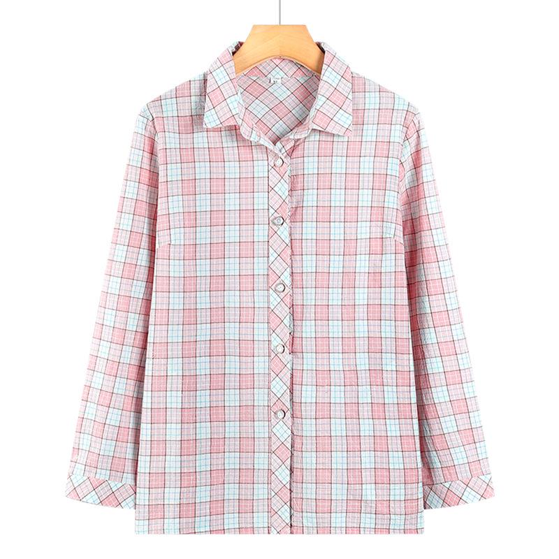 

2026 New Style Plaid Pure Cotton Shirt for Moms and Elderly Women 5XL (Up to 155 jin)