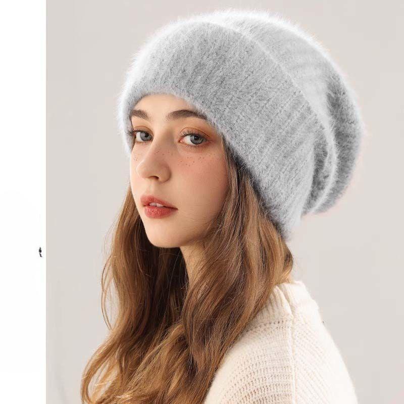 Women's Fall/winter White Versatile Warm Thickened Beanie - Plus Size Plush Knit Hat