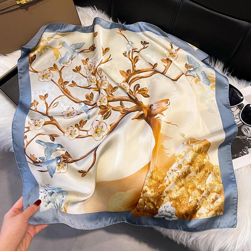 Summer High-End Simulation Silk Square Scarf Femininity Versatile Sunscreen Large Shawl Silk Scarf Variety