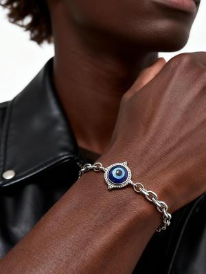 Trendy Evil Eyes Link Bracelet for Men Stainless Steel Adjustable Chain Turkish Blue Eye Charm Bracelets Lucky Amulet Jewelry