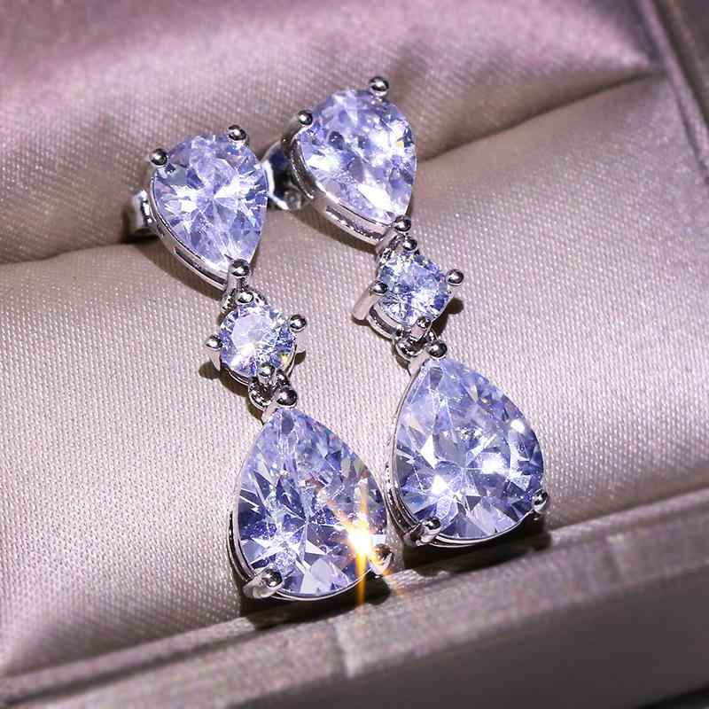 Charm Temperament Water Drop Zircon Earrings Korean Version Long Luxury Gemstone Flash Zirconium Stud Earrings Pendant Flash Diamond