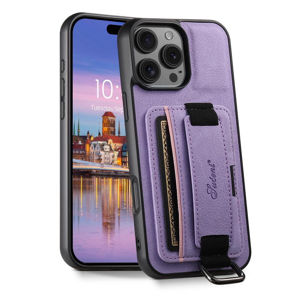SUTENI H13 For iPhone 16 Pro Max Case Litchi Texture Leather+TPU+PC Cover with Card Holder Kickstand