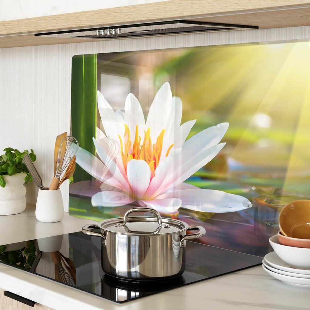 Decorative Glass Kitchen Chopping Board with Water Lily Graphic 80x52 cm