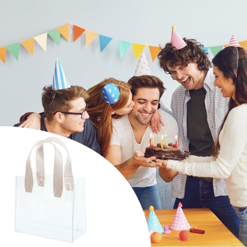 2Pcs Clear Packaging Bags Water Resistant PVC Gift Bag With Top Handle For Birthday Wedding Christmas Party Supplies