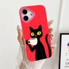 Cute Coffee Cat Jelly Double layer Rose Red Mobile Phone Case for iPhone 17 16 15 14 13 12 11 Air Pro Max Plus Protective