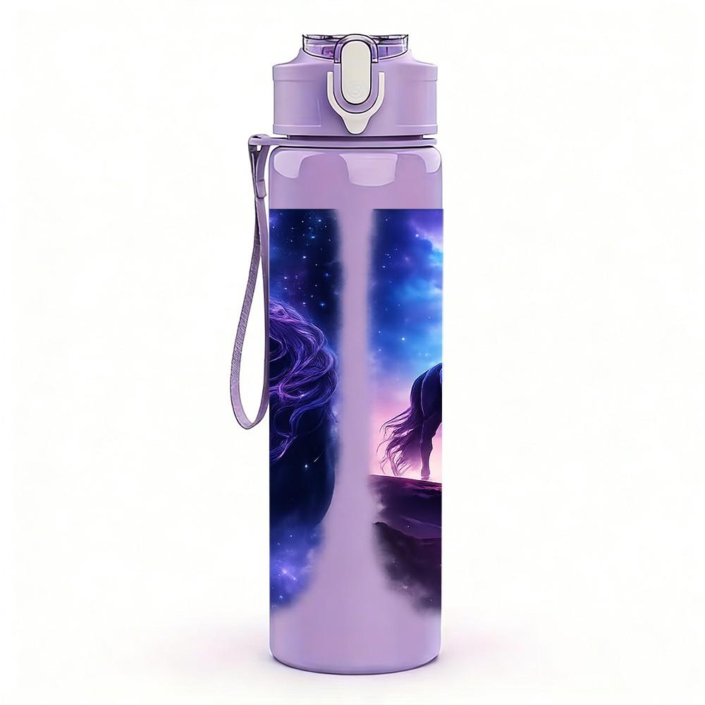 1PC Dark Galaxy Wolf Horse Fantasy Art 750ml Color Plastic Sports Water Bottle Leakproof Flip Straw Lid Suitable for Sports Office Home Use
