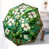 Stained Glass Window Panel with White Flowers and Green Leaves Decorative Artwork for Home or Garden Decoration (Circular) Umbrella, Hallo