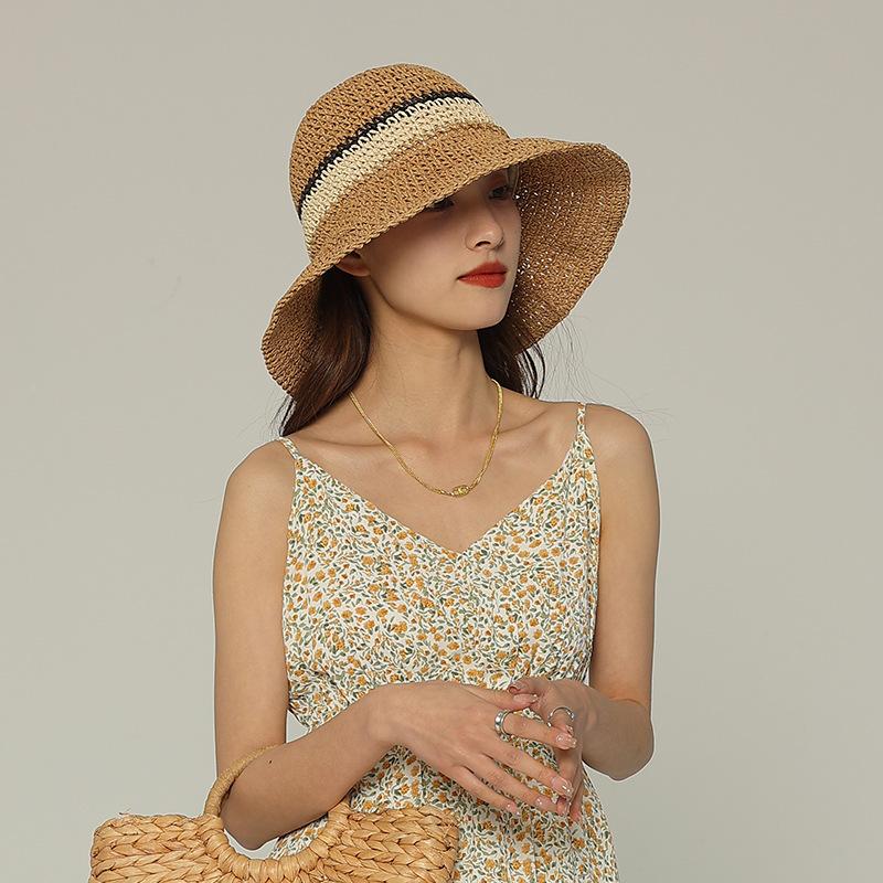 Japanese-style wide-brimmed straw hat for summer, beach fashion, vacation sun hat, handmade versatile fisherman hat, sun protection bucket hat for