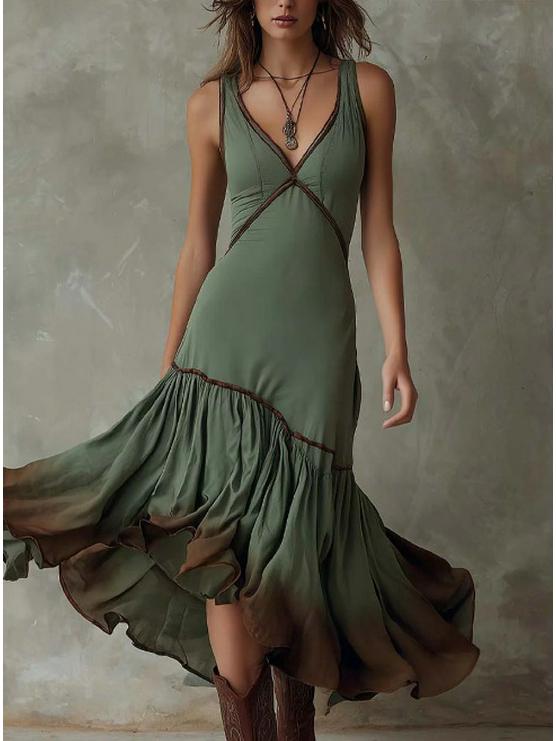 Богемная Миди-юбка с рюшами и окрашиванием тай-дай XS оливковое зеленый