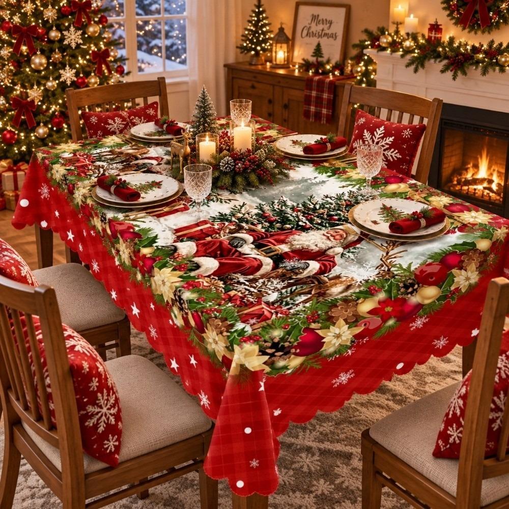 Oil-proof Christmas Santa Claus Tablecloth Waterproof Xmas Deer Table Mat Home Dector